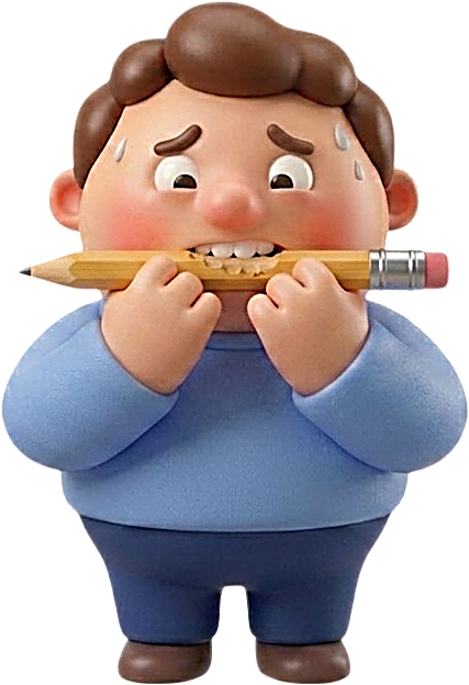 character chewing pencil